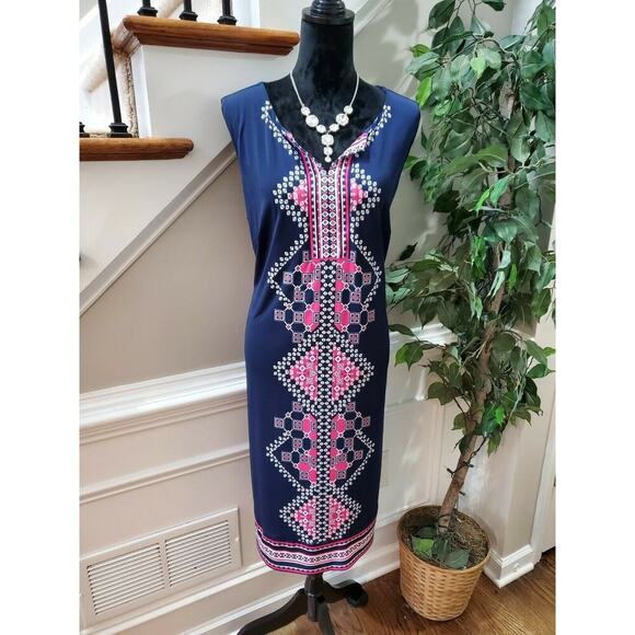 JM Collection Women's Blue Polyester V-Neck Sleeveless Knee Length Dress Size 3X - Picture 1 of 11